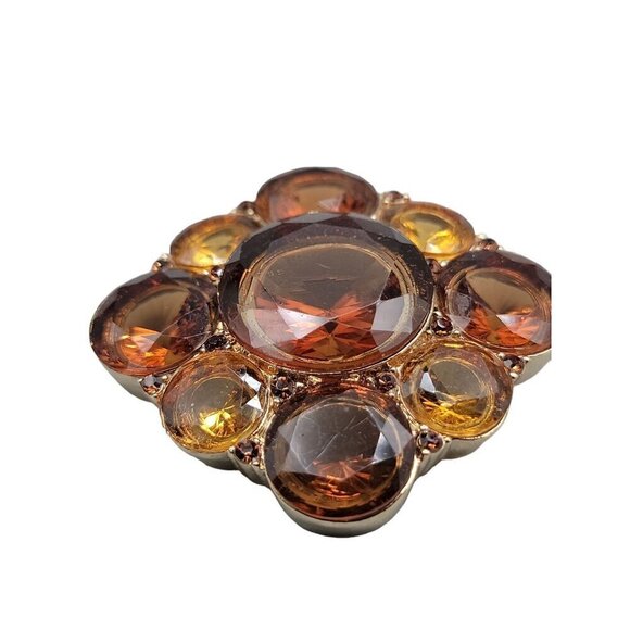 Liz Claiborne Topaz & Amber Crystal Brooch Gold Tone Setting Signed LC - Picture 3 of 10